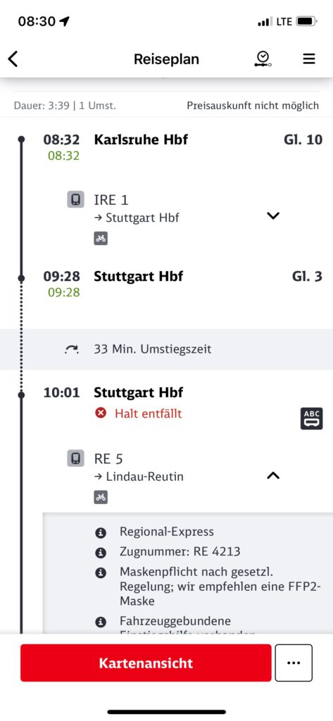 Interessant, der Zug kommt nicht dahin wo ich hinfahre.
